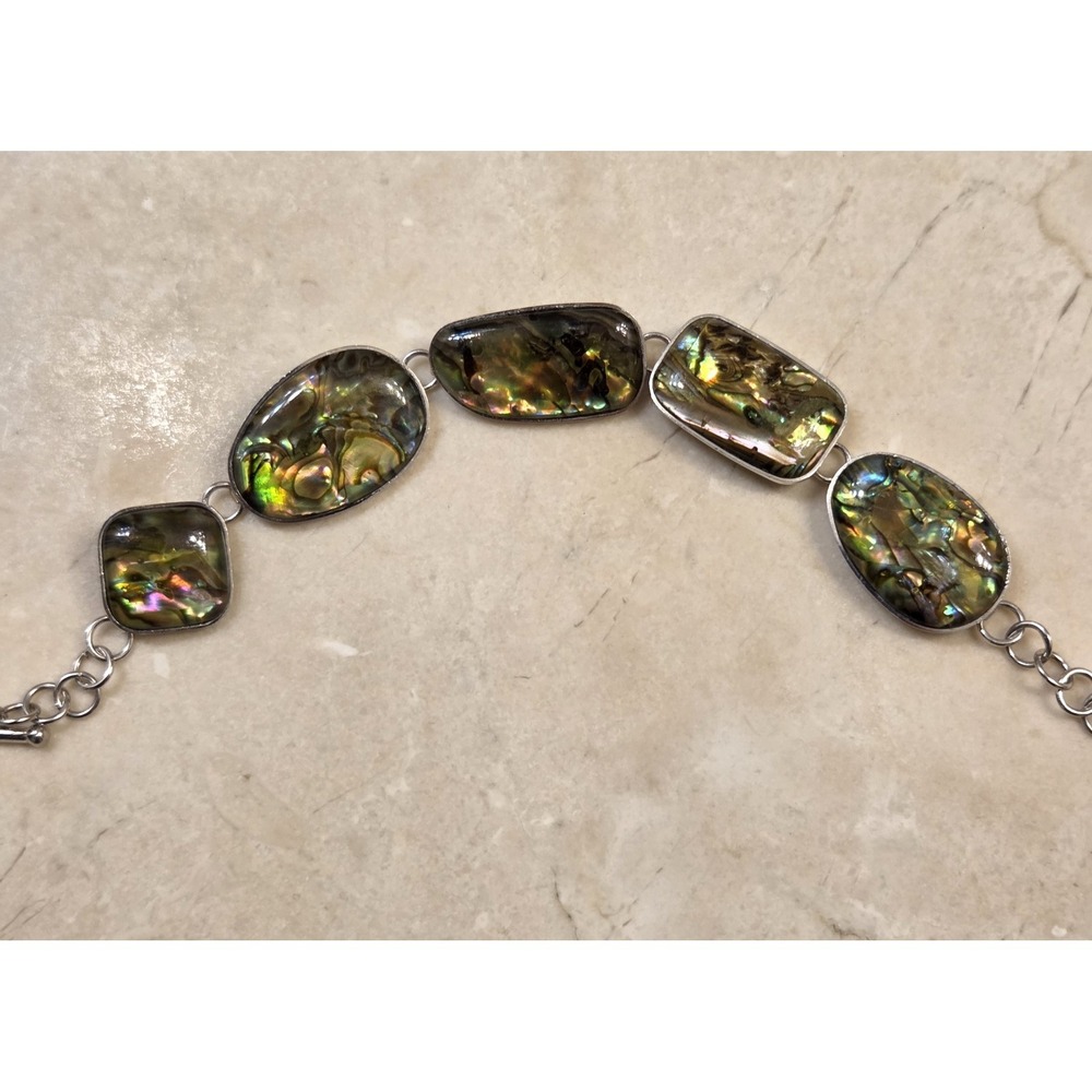 Stunning Vintage Lucas Lameth Sterling Silver Freeform Abalone Shell Bracelet - Picture 3 of 6